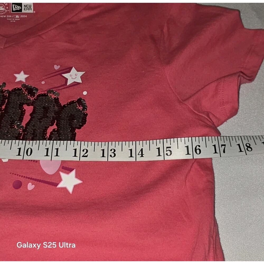 New ERA Texas Rangers Pink Word Mark Flip Sequin T-Shirt Girls 14/16 NWOT fan - Picture 4 of 9